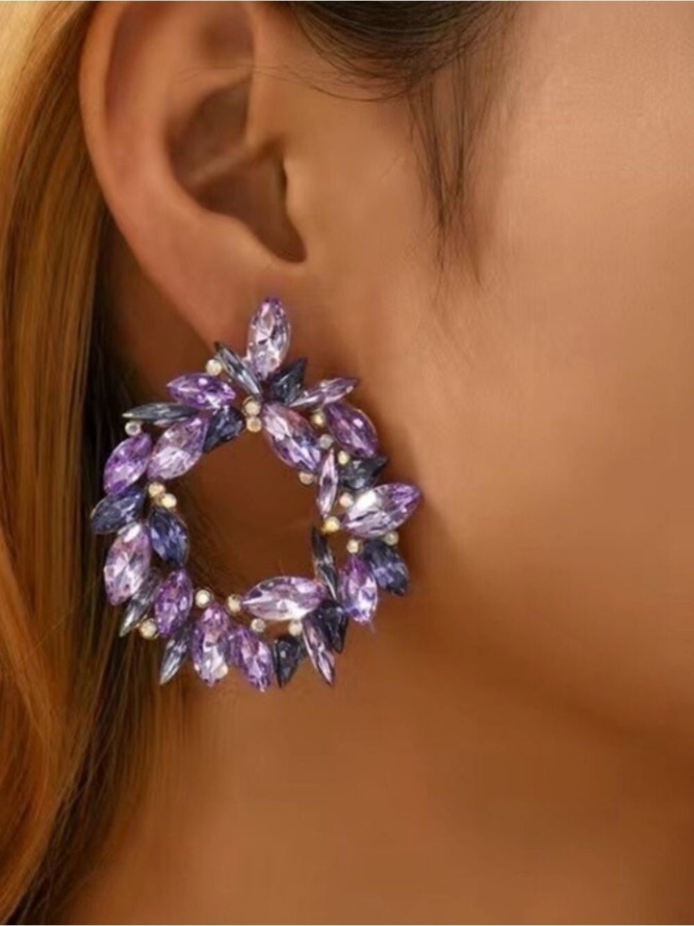 LAVENDER Rhinestone Sparkle Hoops Stud Back
